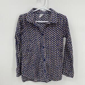Carters Girls Heart Print Button Front Long Sleeve Shirt Blue Size 6-6X
